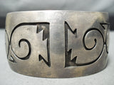 Signed Vintage Native American Navajo Heavy Patina Sterling Silver Geomtric Bracelet-Nativo Arts