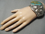 One Of The Best Native American Navajo Royston Turquoise Sterling Silver Leaf Bracelet-Nativo Arts
