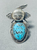 Kachina Spiderweb Native American Navajo Turquoise Sterliung Silver Detail Ring-Nativo Arts