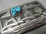 Authentic Vintage Native American Navajo Thomas Singer Turquoise Sterling Silver Buckle-Nativo Arts