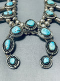 Authentic Rare Turquoise Vintage Native American Navajo Sterling Silver Squash Blossom Necklace-Nativo Arts