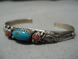 Amazing Vintage Native American Navajo Blue Gem Turquoise Sterling Silver Bracelet Old-Nativo Arts