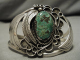 Striking Vintage Native American Navajo Green Turquoise Sterling Silver Bracelet Cuff Old-Nativo Arts
