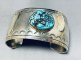 Wider Vintage Native American Navajo Hand Tooled Sterling Silver Turquoise Bracelet-Nativo Arts
