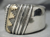 Authentic Vintage Native American Navajo Heavy Sterling Silver Thomas Singer Bracelet Gold Old-Nativo Arts