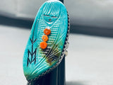 Native American One Of The Most Intricate Vintage Zuni Turquoise Sterling Silver Ring-Nativo Arts