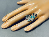 Incredible Vintage Native American Zuni Turquoise Sterling Silver Rainbow Man Ring-Nativo Arts