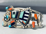 Mind Boggling Vintage Native American Zuni Turquoise Inlay Sterling Silver Bracelet-Nativo Arts