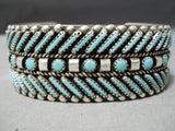 Dynamic Vintage Zuni Turquoise Sterling Silver Bracelet Old Native American-Nativo Arts