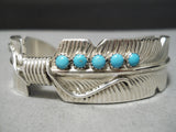Stunning Detailed Hand Carved Feather Native American Navajo Turquoise Sterling Silver Bracelet-Nativo Arts