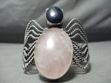Colossal Vintage Native American Navajo Rose Quartz Lapis Sterling Silver Bug Bracelet-Nativo Arts