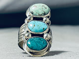 Towering Vintage Native American Navajo 3 Turquoise Sterling Silver Large Ring-Nativo Arts