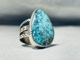 Magnificent J. Tsosie Signed Native American Navajo Kingman Turquoise Sterling Silver Ring-Nativo Arts