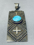 Important Tom Jackson Native American Navajo Turquoise Sterling Silver Geomtric Pendant-Nativo Arts