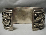Opulent Vintage Native American Navajo Sterling Silver Leaves Turquoise Bracelet Old Cuff-Nativo Arts