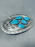 Impressive Vintage Native American Zuni Blue Gem Turquoise Sterling Silver Buckle-Nativo Arts