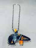Focused Intricacy Native American Navajo Turquoise Micro Inlay Sterling Silver Bear Necklace-Nativo Arts