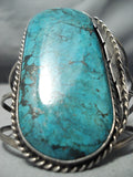 Towering Vintage Native American Navajo Blue Diamond Turquoise Sterling Silver Bracelet Old-Nativo Arts