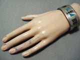 Thick Heavy Vintage Native American Navajo Turquoise Inlay Sterling Silver Bracelet Old-Nativo Arts