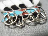 Intricate! Vintage Zuni Native American Turquoise Sterling Silver Wagon Necklace-Nativo Arts
