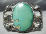 Early Vintage Native American Navajo Repoussed Sterling Silver Green Turquoise Bracelet-Nativo Arts