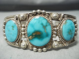 Early Vintage Native American Navajo High Grade Carico Lake Turquoise Sterling Silver Bracelet-Nativo Arts