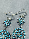 Important Vintage Native American Zuni Signd Blue Gem Turquoise Cluster Sterling Silver Earrings-Nativo Arts