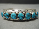 Amazing Vintage Zuni Native American Turquoise Sterling Silver Wave Bracelet-Nativo Arts