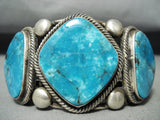 Colossal Heavy Signed Native American Navajo Vivid Turquoise Sterling Silver Bracelet-Nativo Arts