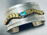 Gold Snake Vintage Native American Navajo Morenci Turquoise Sterling Silver Bracelet-Nativo Arts
