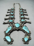 Finest Vintage Native American Navajo Carico Turquoise Sterling Silver Squash Blossom Necklace-Nativo Arts