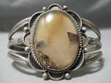 Earlier Vintage Native American Navajo Agate Petrified Wood Sterling Silver Bracelet Old-Nativo Arts