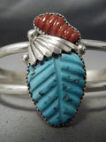Superb Zuni Turquoise Coral Sterling Silver Bracelet Native American-Nativo Arts