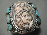 Native American One Of The Most Detailed Ever Vintagr Turquoise Sterling Silver Bracelet-Nativo Arts