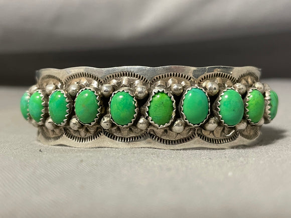 Stunning Vintage Native American Navajo Green Turquoise Sterling Silver Bracelet-Nativo Arts