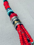 Authentic Singer Native American Navajo Coral Sterling Silver Turquoise Necklace-Nativo Arts