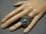 Incredible Vintage Native American Navajo Deepset Turquoise Sterling Silver Ring Old-Nativo Arts