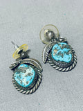 Cute Leaf And Turquoise Vintage Native American Navajo Sterling Silver Earrings Old-Nativo Arts