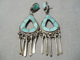 Amazing Vintage Zuni Native American Blue Gem Turquoise Sterling Silver Earrings-Nativo Arts