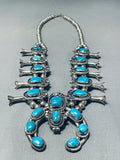 Authentic Vintage Native American Navajo Mrnci Turquoise Sterling Silver Squash Blossom Necklace-Nativo Arts