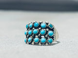 Early Vintage Native American Zuni Turquoise Eyes Sterling Silver Ring-Nativo Arts