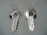 Impressive Vintage Native American Navajo Black Onyx Sterling Silver Earrings Old-Nativo Arts