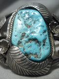 Huge Vintage Native American Navajo Turquoise Nugget Sterling Silver Leaf Bracelet Old-Nativo Arts