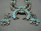 Vintage Zuni Native American Sterling Silver Turquoise Squash Blossom Necklace-Nativo Arts