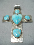 Beautiful Vintage Native American Navajo Turquoise Sterling Silver Cross Pendant Old-Nativo Arts