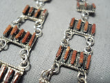 Fabulous Native American Zuni Coral Needlepoint Sterling Silver Earrings-Nativo Arts