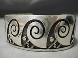 Wide Long Waving Vintage Native American Hopi Navajo Sterling Silver Bracelet Old-Nativo Arts