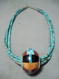 Native American Opulent Santo Domingo Turquoise Sterling Silver Heishi Inlay Necklace-Nativo Arts