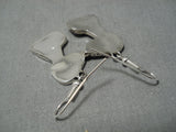 Fabulous Zuni Native American Inlay Mother Of Pearl Sterling Silver Earrings-Nativo Arts