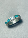 Very Old And Intricate Vintage Native American Zuni Turquoise Inlay Sterling Silver Ring-Nativo Arts
